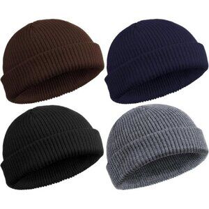 ⚡Unisex Dark Gray, Coffee, Navy, Black 4 Pieces Watch Hat Fisherman Beanie